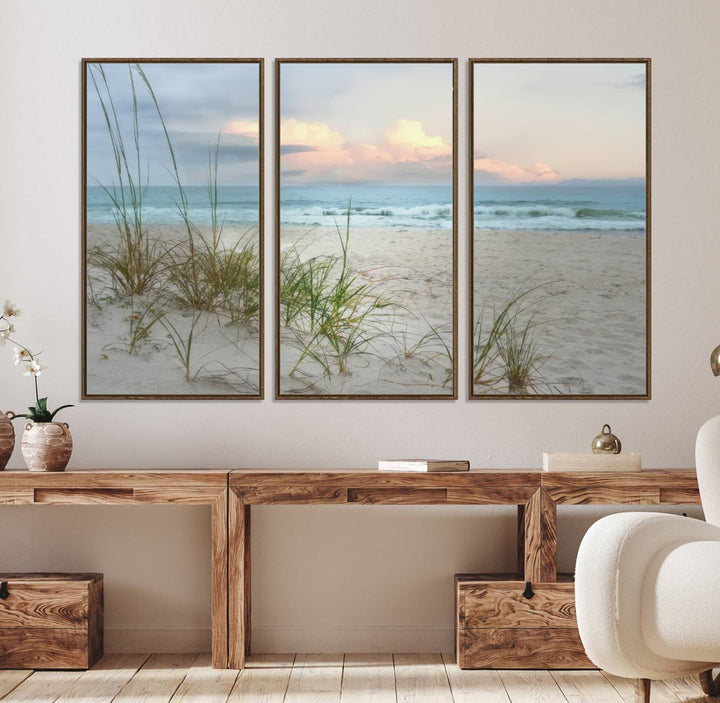Test1001-MGV-CV-36X24-Flight Over Coastal Beach Landscape, Flight Over Coastal Beach Print Canvas Wall Art