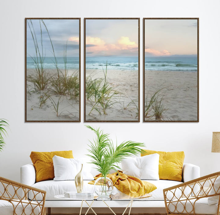 Test1001-MGV-CV-36X24-Flight Over Coastal Beach Landscape, Flight Over Coastal Beach Print Canvas Wall Art
