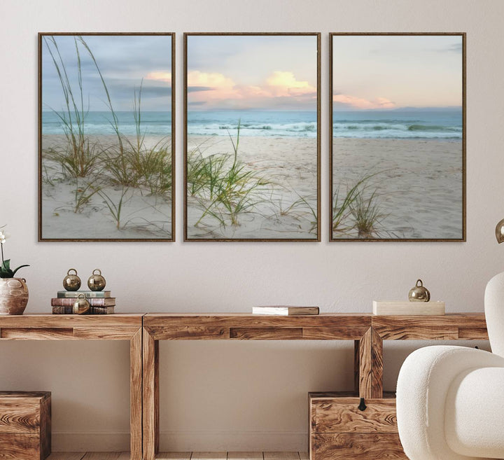 Test1001-MGV-CV-36X24-Flight Over Coastal Beach Landscape, Flight Over Coastal Beach Print Canvas Wall Art