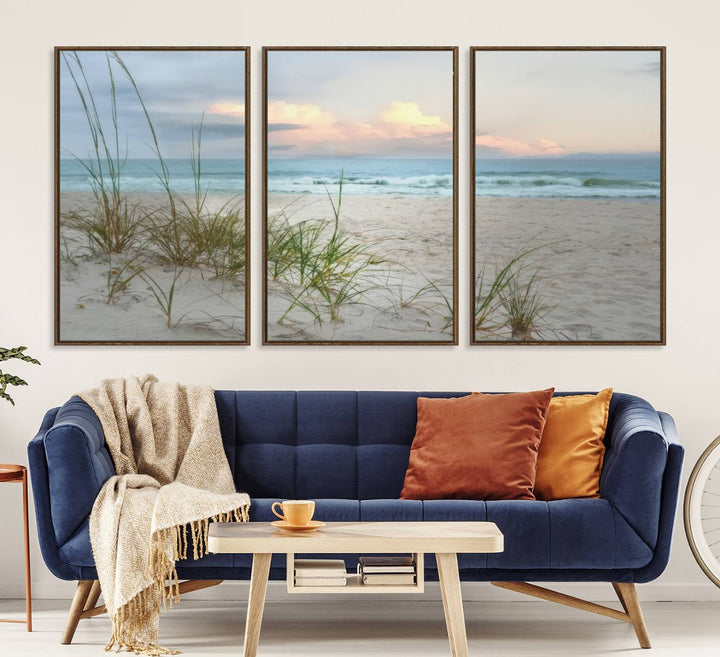 Test1001-MGV-CV-36X24-Flight Over Coastal Beach Landscape, Flight Over Coastal Beach Print Canvas Wall Art