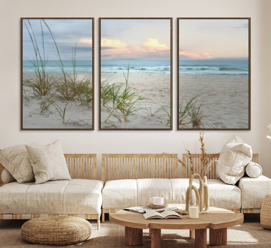 Test1001-MGV-CV-36X24-Flight Over Coastal Beach Landscape, Flight Over Coastal Beach Print Canvas Wall Art
