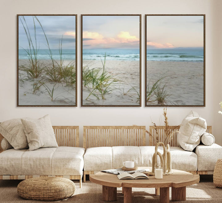 Test1001-MGV-CV-36X24-Flight Over Coastal Beach Landscape, Flight Over Coastal Beach Print Canvas Wall Art