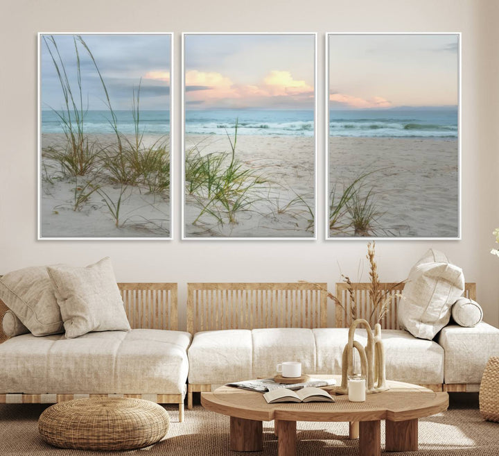 Test1001-MGV-CV-36X24-Flight Over Coastal Beach Landscape, Flight Over Coastal Beach Print Canvas Wall Art