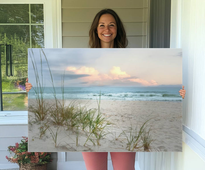 Flight Over Coastal Beach Landscape, Flight Over Coastal Beach Print Canvas Wall Art