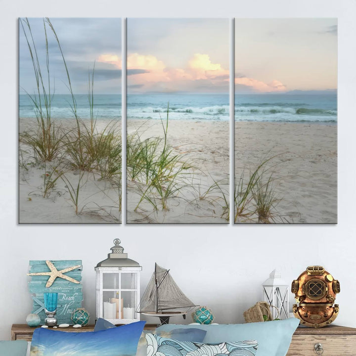 Test1001-MGV-CV-48X32-3P-Flight Over Coastal Beach Landscape, Flight Over Coastal Beach Print Canvas Wall Art