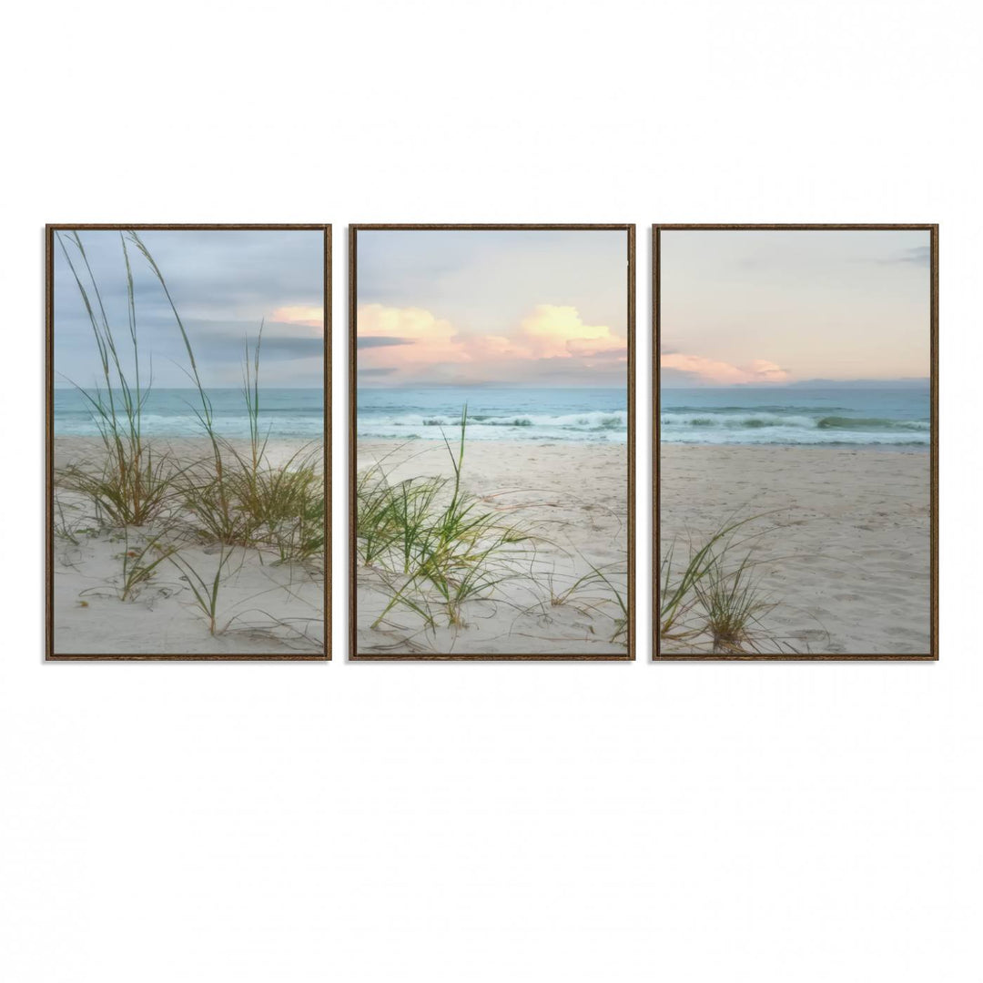 Test1001-MGV-FC-60X30-3P_Walnut-Flight Over Coastal Beach Landscape, Flight Over Coastal Beach Print Canvas Wall Art