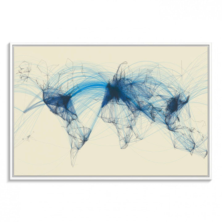 Map-Blue-Contract-MGV-FC-36X24_White-Flight Routes Map art Air Traffic Avi World Map with Blue Connections Canvas Wall Art – Modern Abstract Global Network - Ready to Hang