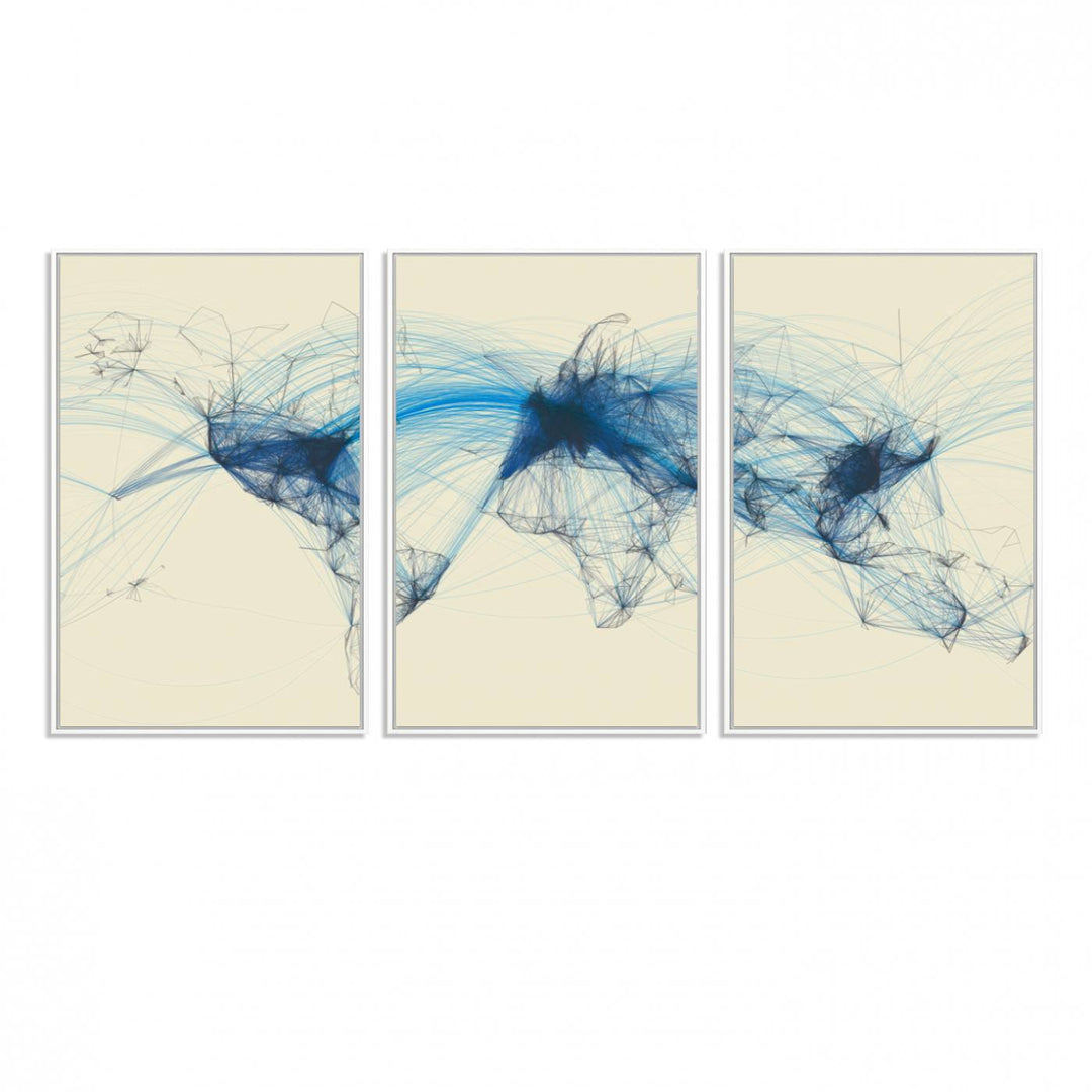 Map-Blue-Contract-MGV-FC-60X30-3P_White-Flight Routes Map art Air Traffic Avi World Map with Blue Connections Canvas Wall Art – Modern Abstract Global Network - Ready to Hang