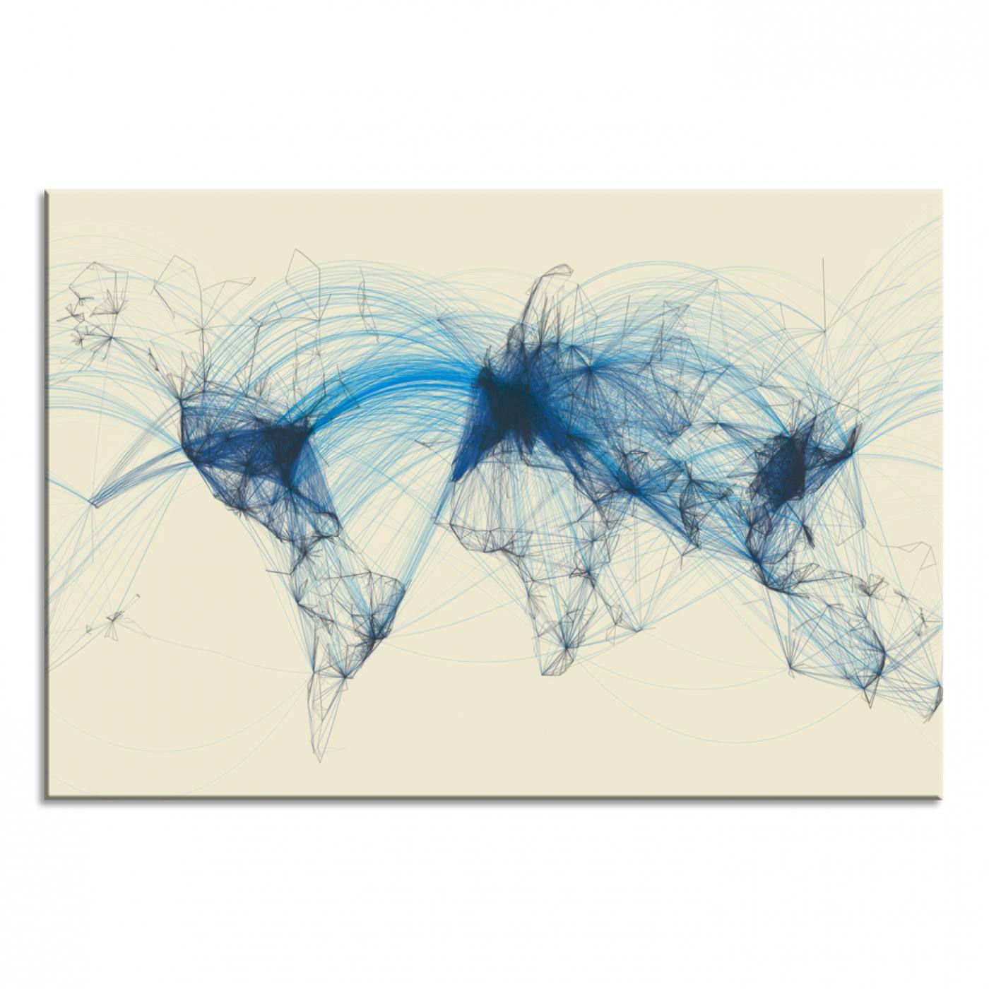 Map-Blue-Contract-MGV-CV-36X24-Flight Routes Map art Air Traffic Avi World Map with Blue Connections Canvas Wall Art – Modern Abstract Global Network - Ready to Hang