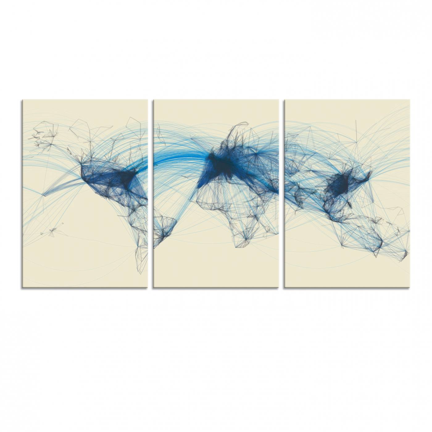 Map-Blue-Contract-MGV-CV-60X30-3P-Flight Routes Map art Air Traffic Avi World Map with Blue Connections Canvas Wall Art – Modern Abstract Global Network - Ready to Hang