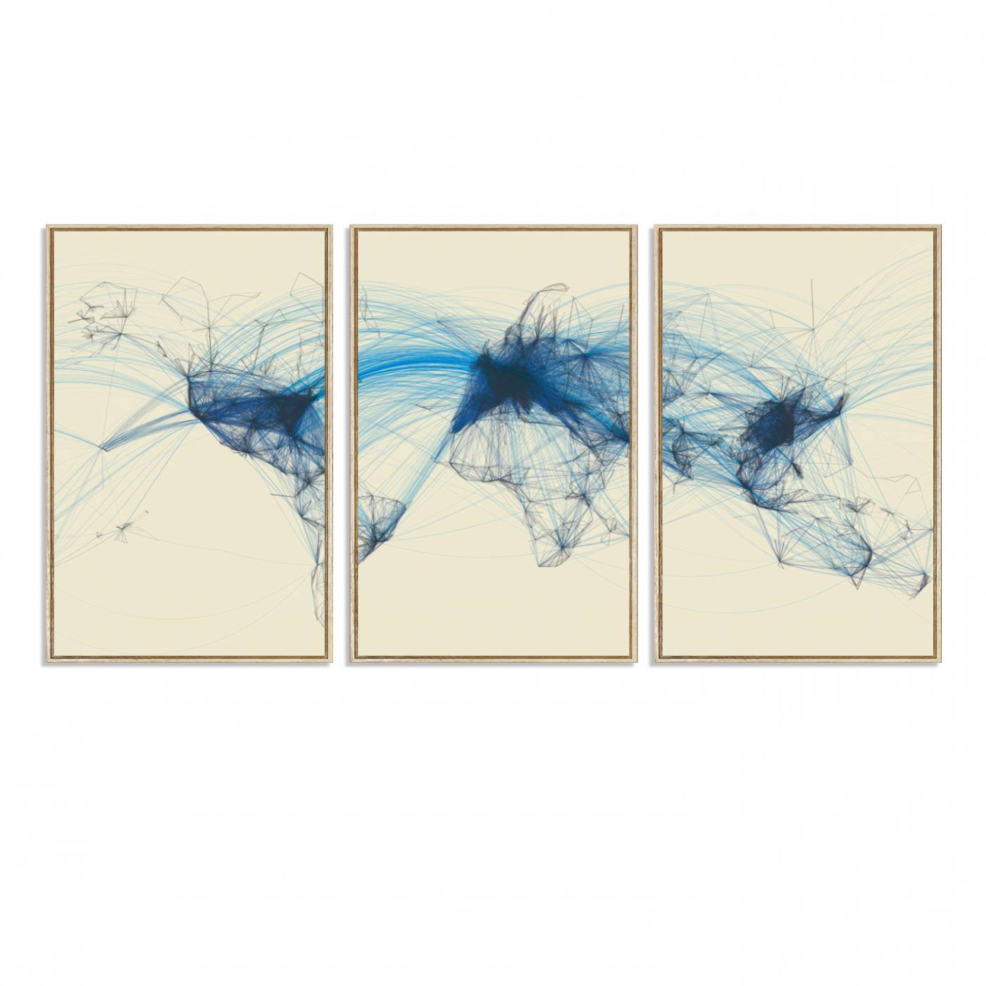 Map-Blue-Contract-MGV-FC-60X30-3P_Natural-Flight Routes Map art Air Traffic Avi World Map with Blue Connections Canvas Wall Art – Modern Abstract Global Network - Ready to Hang