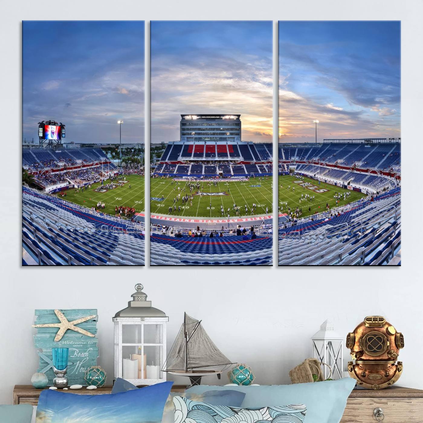 69559-MGV-CV-48X32-3P-Florida Atlantic University Owls Football Team Print - Boca Raton FAU Stadium Wall Art Canvas Print