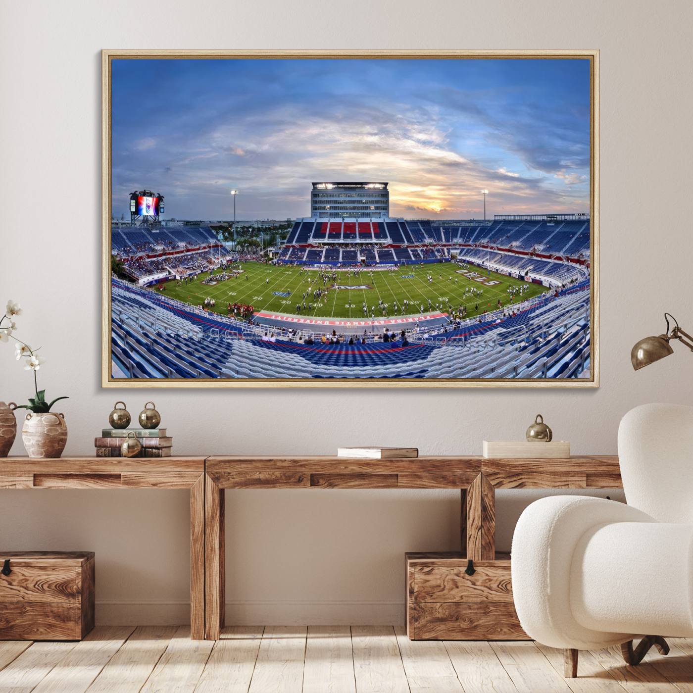 69559-MGV-FC-36X24_Natural-Florida Atlantic University Owls Football Team Print - Boca Raton FAU Stadium Wall Art Canvas Print
