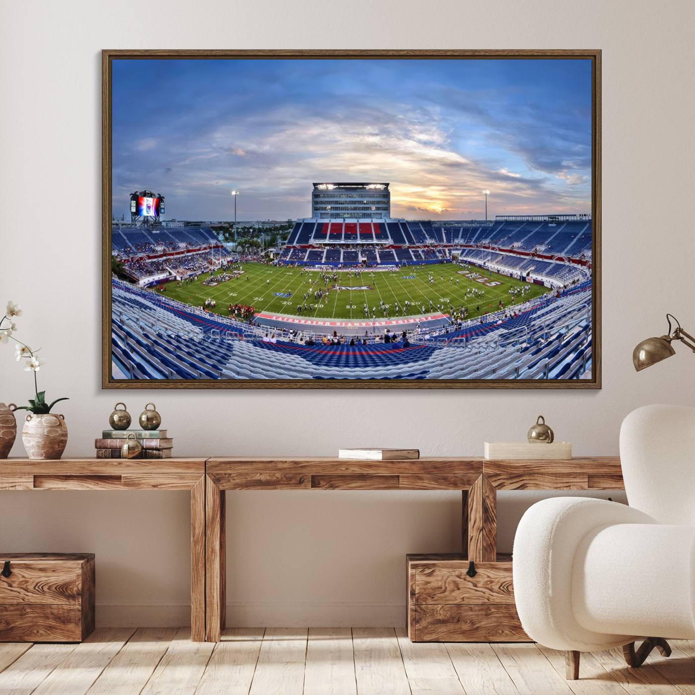 69559-MGV-FC-36X24_Walnut-Florida Atlantic University Owls Football Team Print - Boca Raton FAU Stadium Wall Art Canvas Print