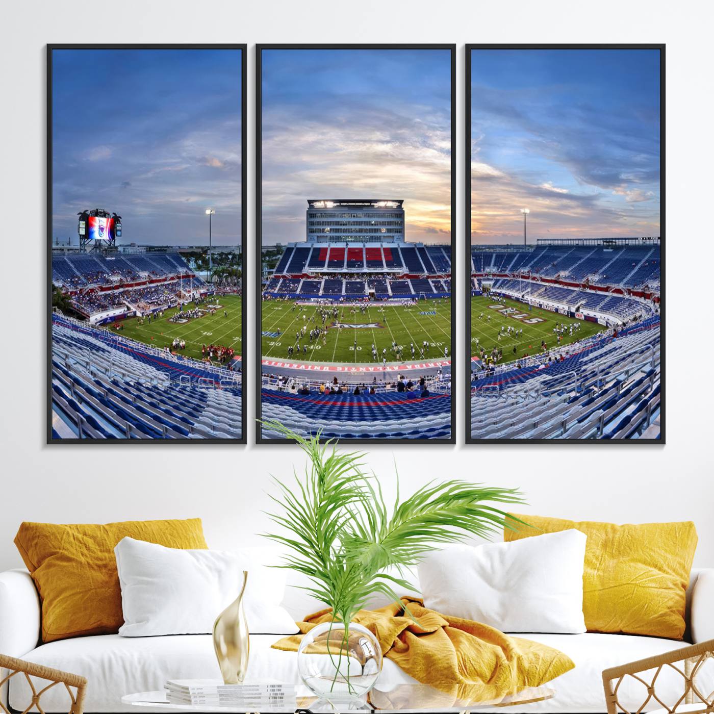 69559-MGV-FC-48X32-3P_Black-Florida Atlantic University Owls Football Team Print - Boca Raton FAU Stadium Wall Art Canvas Print