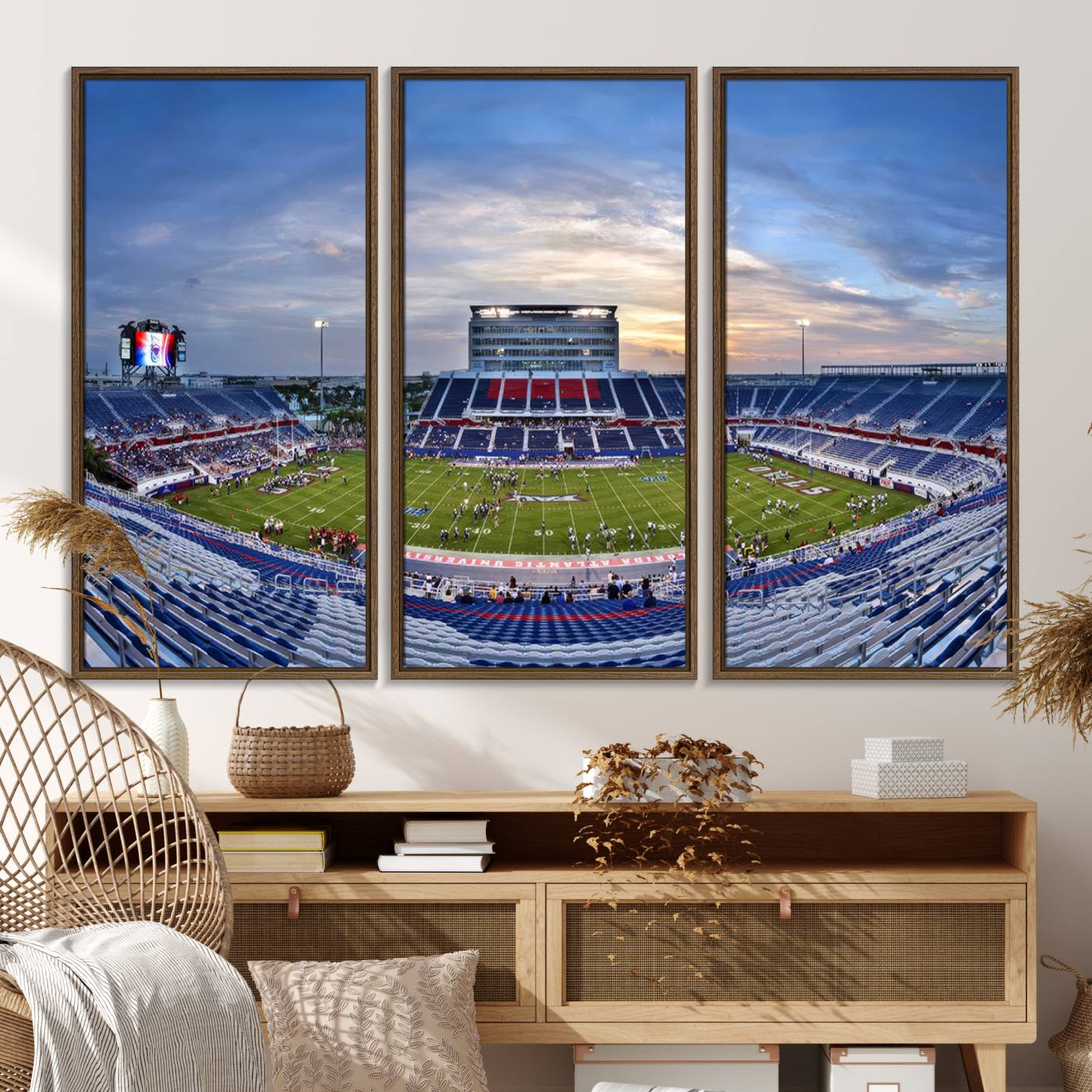 69559-MGV-FC-48X32-3P_Walnut-Florida Atlantic University Owls Football Team Print - Boca Raton FAU Stadium Wall Art Canvas Print