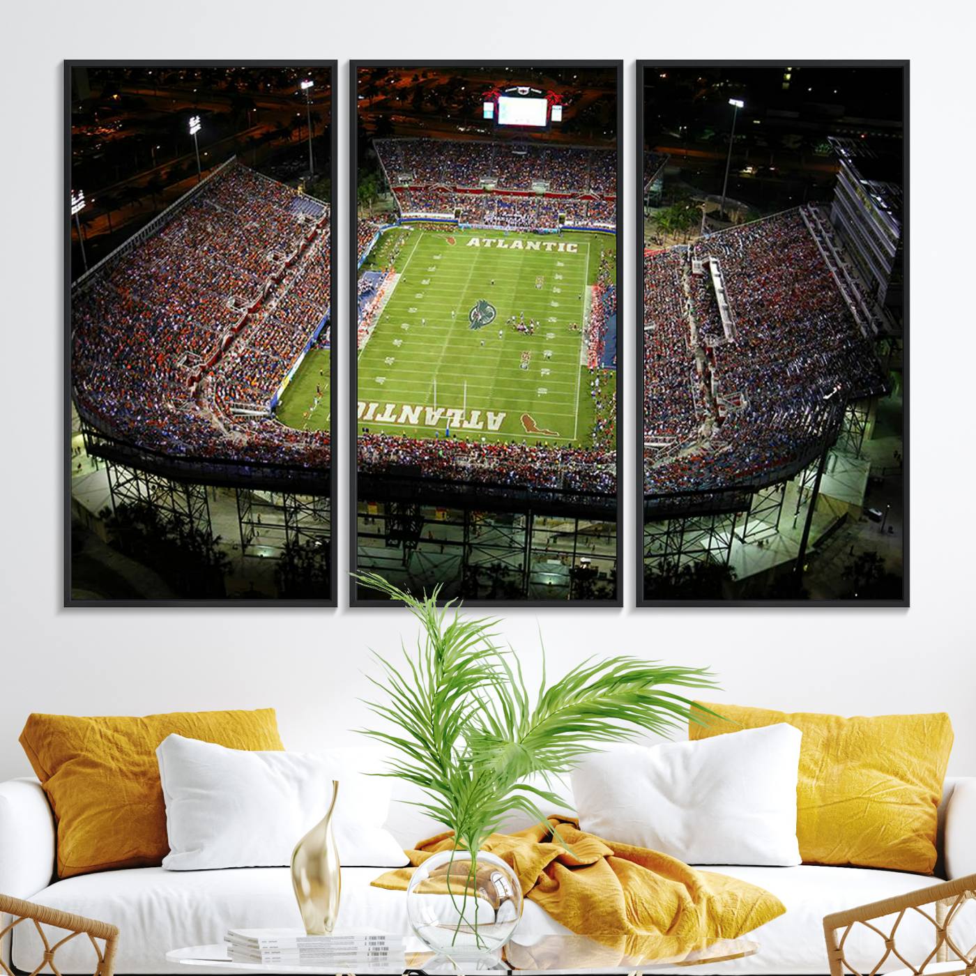 72354-MGV-FC-48X32-3P_Black-Florida Atlantic University Owls Football Team Print - Boca Raton FAU Stadium Wall Art Canvas Print