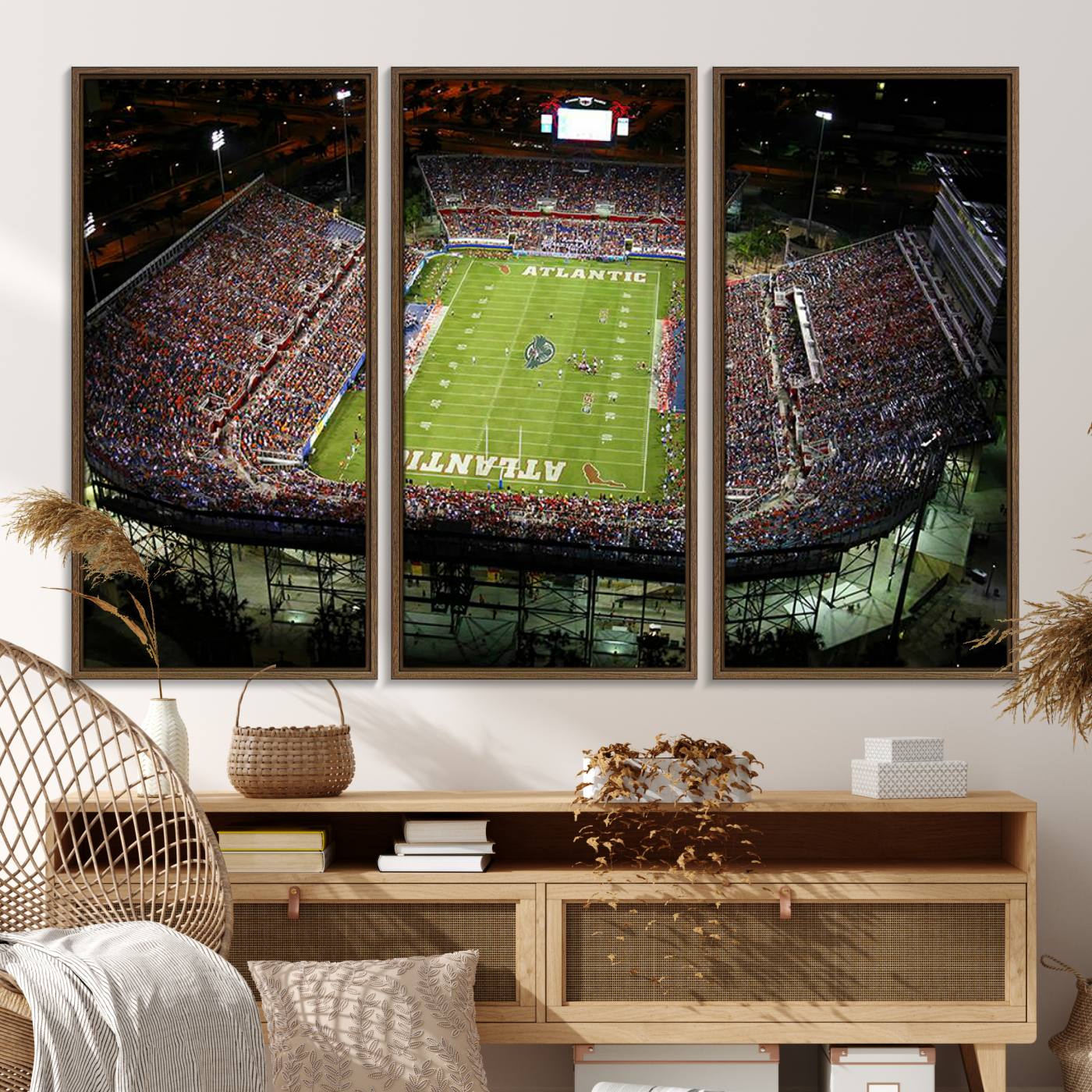 72354-MGV-FC-48X32-3P_Walnut-Florida Atlantic University Owls Football Team Print - Boca Raton FAU Stadium Wall Art Canvas Print