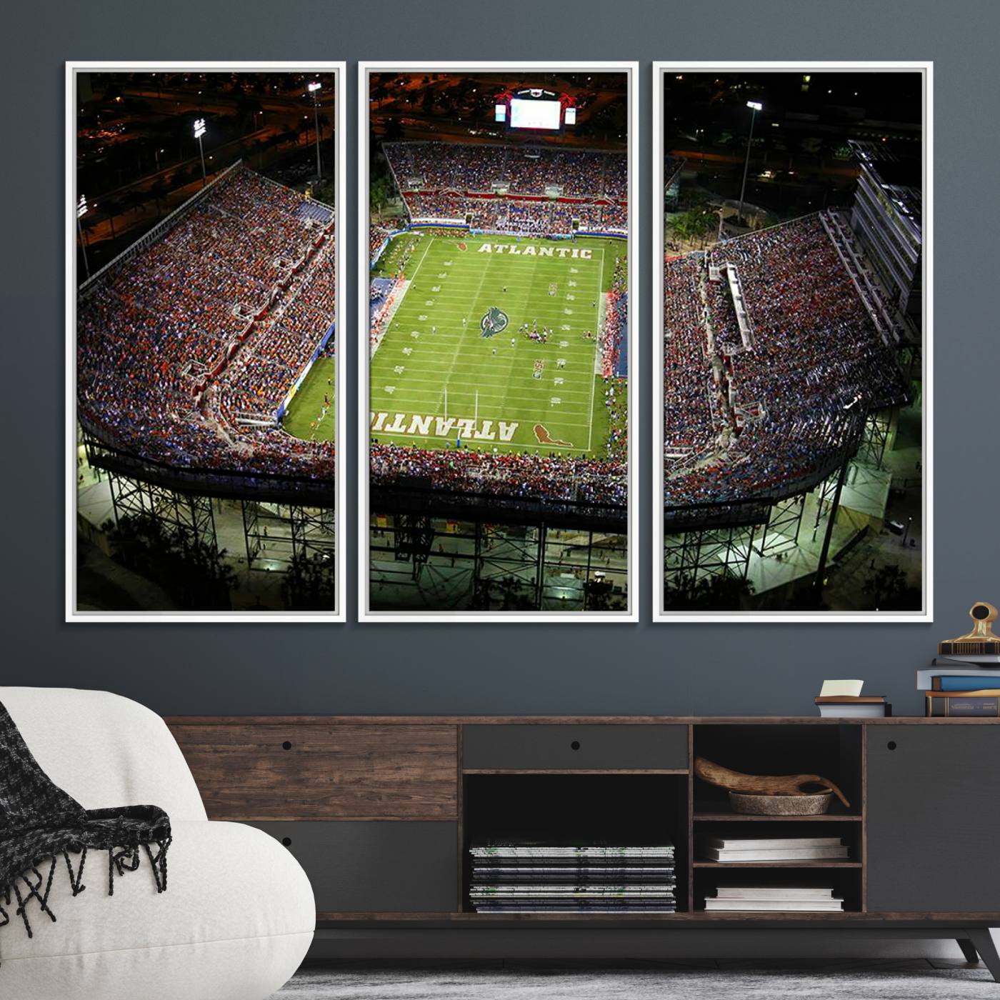 72354-MGV-FC-48X32-3P_White-Florida Atlantic University Owls Football Team Print - Boca Raton FAU Stadium Wall Art Canvas Print