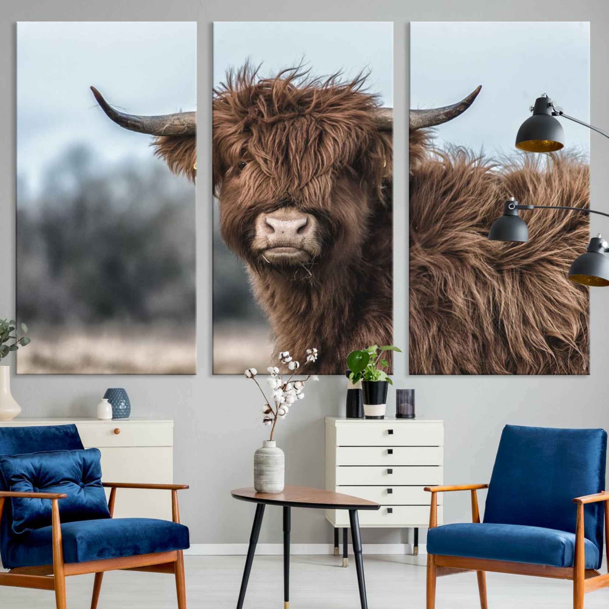65537-MGV-CV-36X24-Fluffy Highland Cow Wall Art Canvas Print