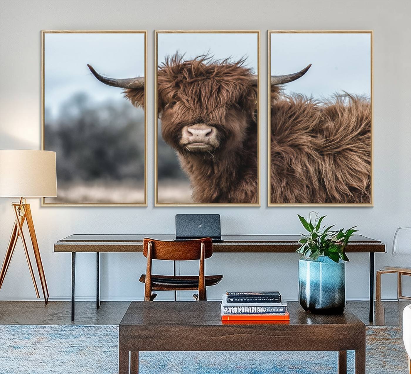 65537-MGV-FC-48X32-3P_Natural-Fluffy Highland Cow Wall Art Canvas Print