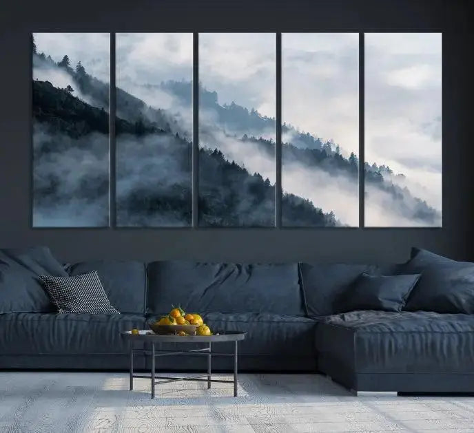 Foggy Forest Wall Art Canvas Print – Misty Mountain Landscape Decor – Ready to Hang Nature-Inspired Canvas for Living Room or Office