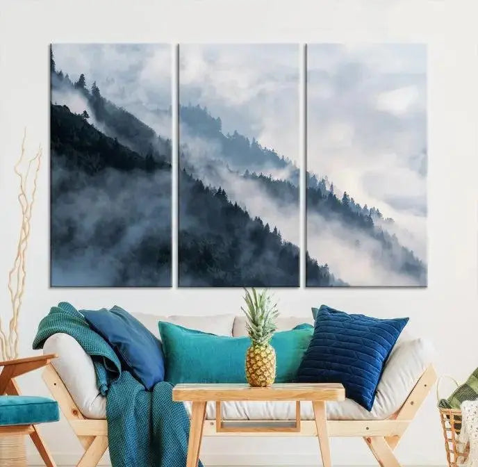 Foggy Forest Wall Art Canvas Print – Misty Mountain Landscape Decor – Ready to Hang Nature-Inspired Canvas for Living Room or Office