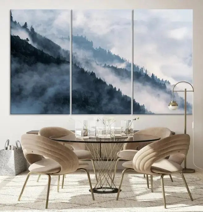 Foggy Forest Wall Art Canvas Print – Misty Mountain Landscape Decor – Ready to Hang Nature-Inspired Canvas for Living Room or Office
