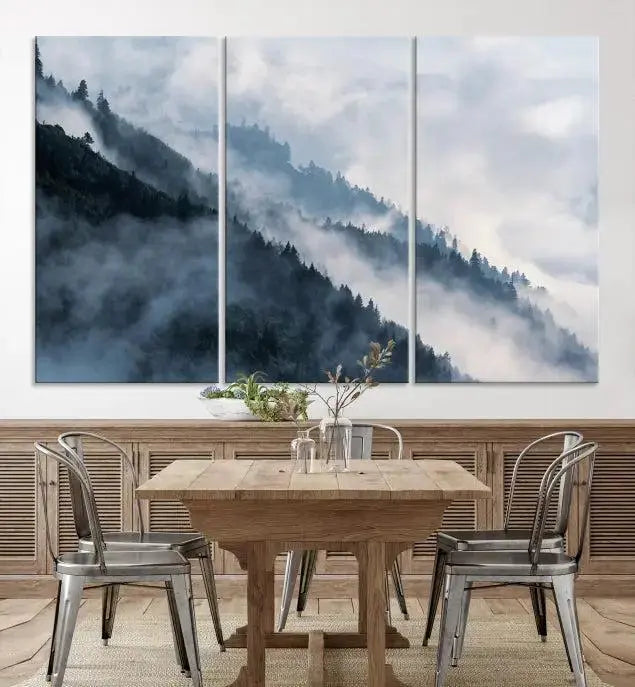Foggy Forest Wall Art Canvas Print – Misty Mountain Landscape Decor – Ready to Hang Nature-Inspired Canvas for Living Room or Office