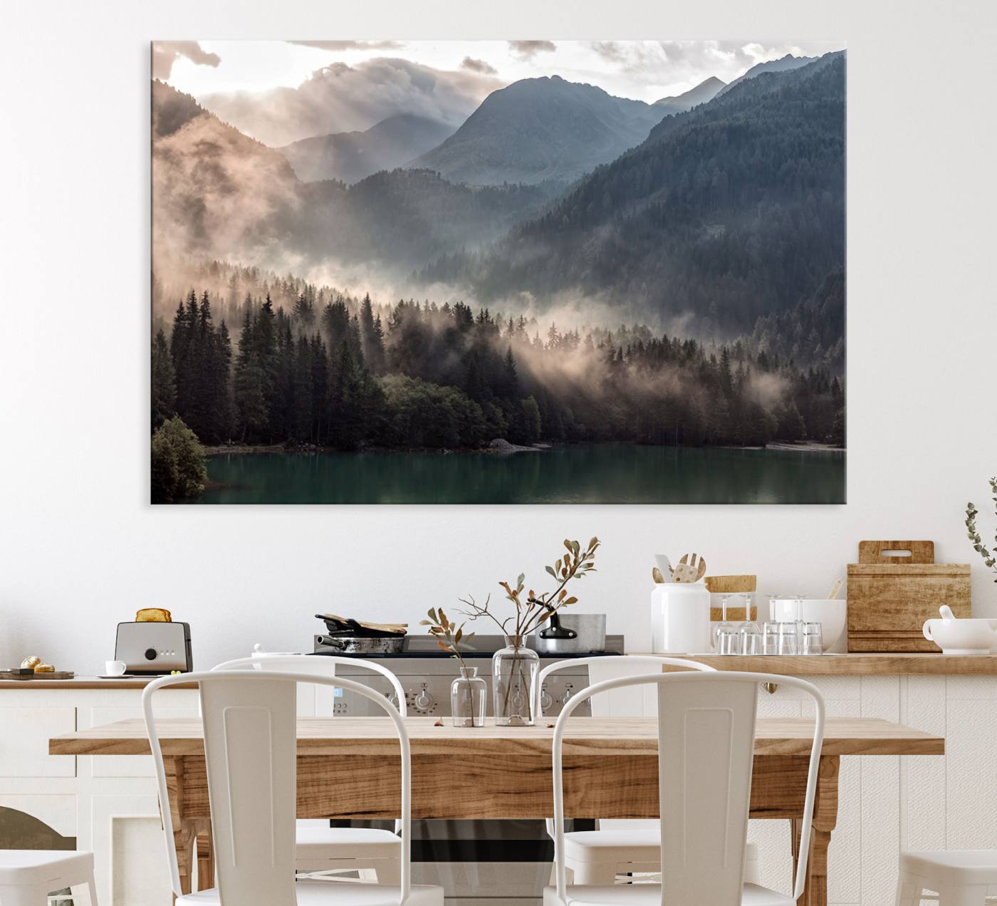 61116-MGV-CV-36X24-Foggy Mountain Canvas Print Forest Wall Art