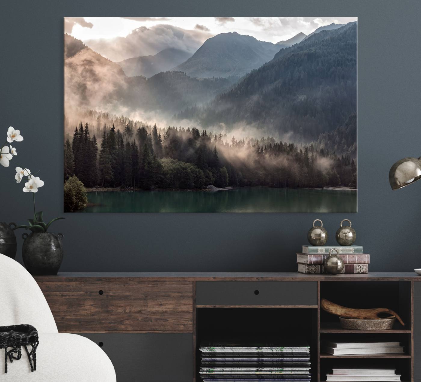 61116-MGV-CV-36X24-Foggy Mountain Canvas Print Forest Wall Art