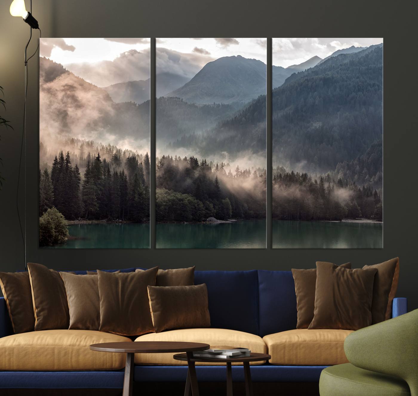 61116-MGV-CV-36X24-Foggy Mountain Canvas Print Forest Wall Art