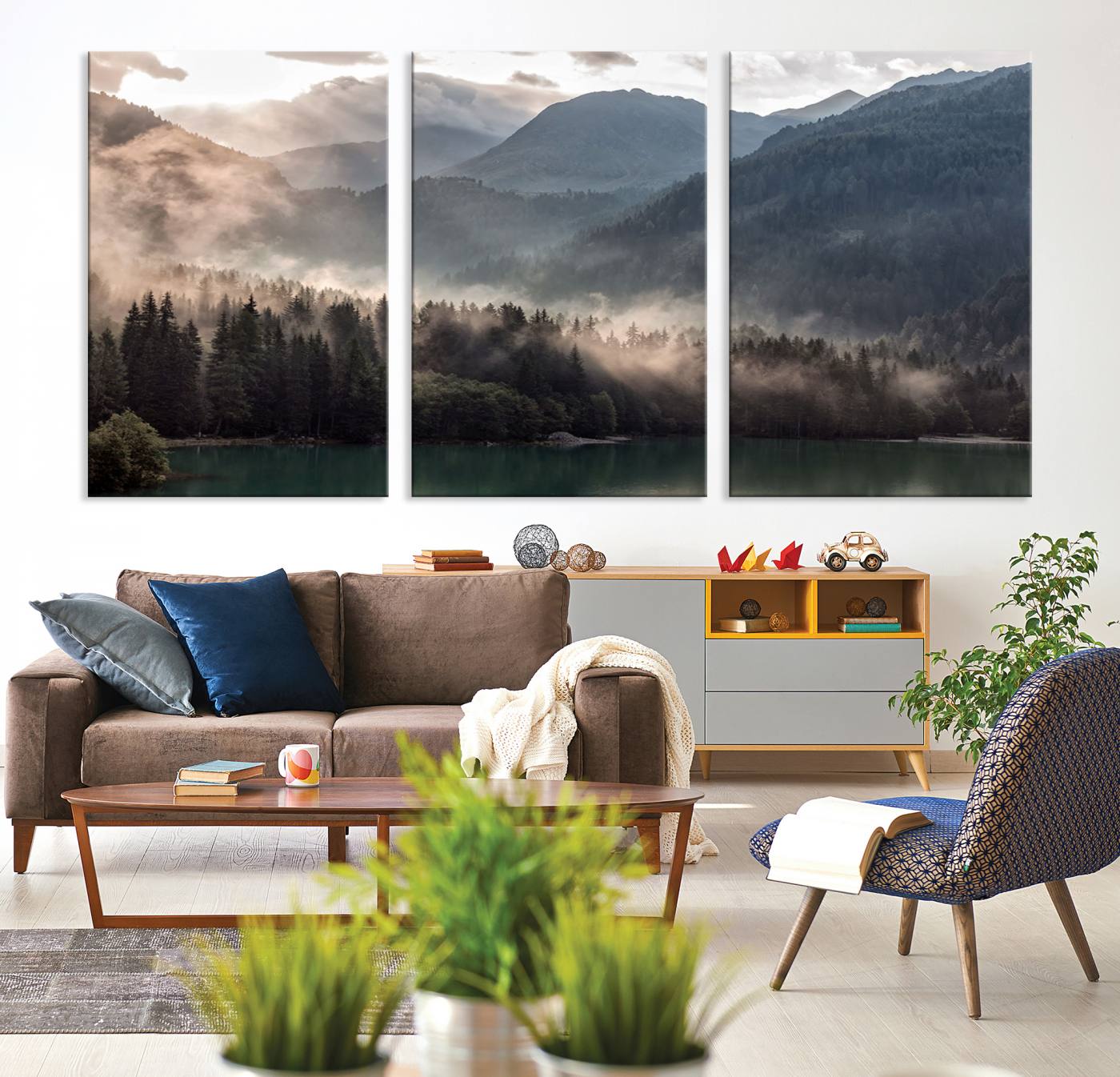 61116-MGV-CV-36X24-Foggy Mountain Canvas Print Forest Wall Art
