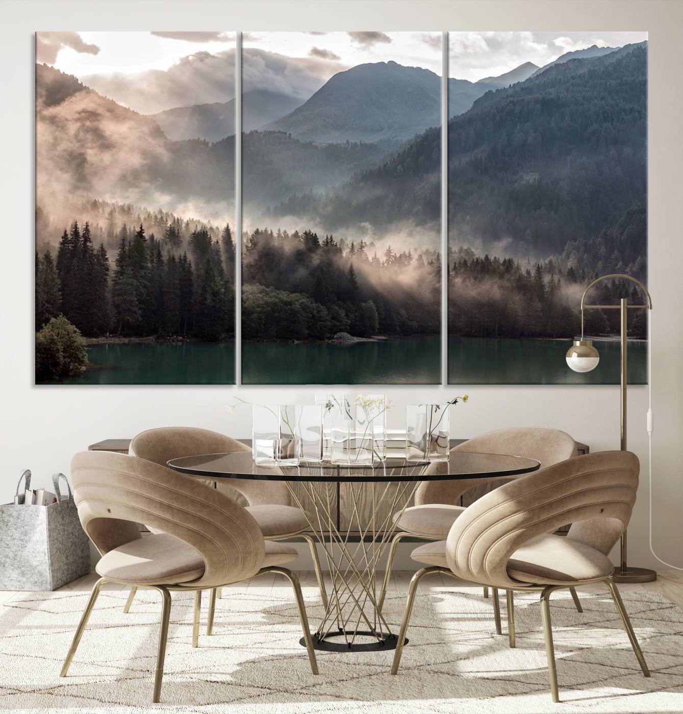 61116-MGV-CV-36X24-Foggy Mountain Canvas Print Forest Wall Art