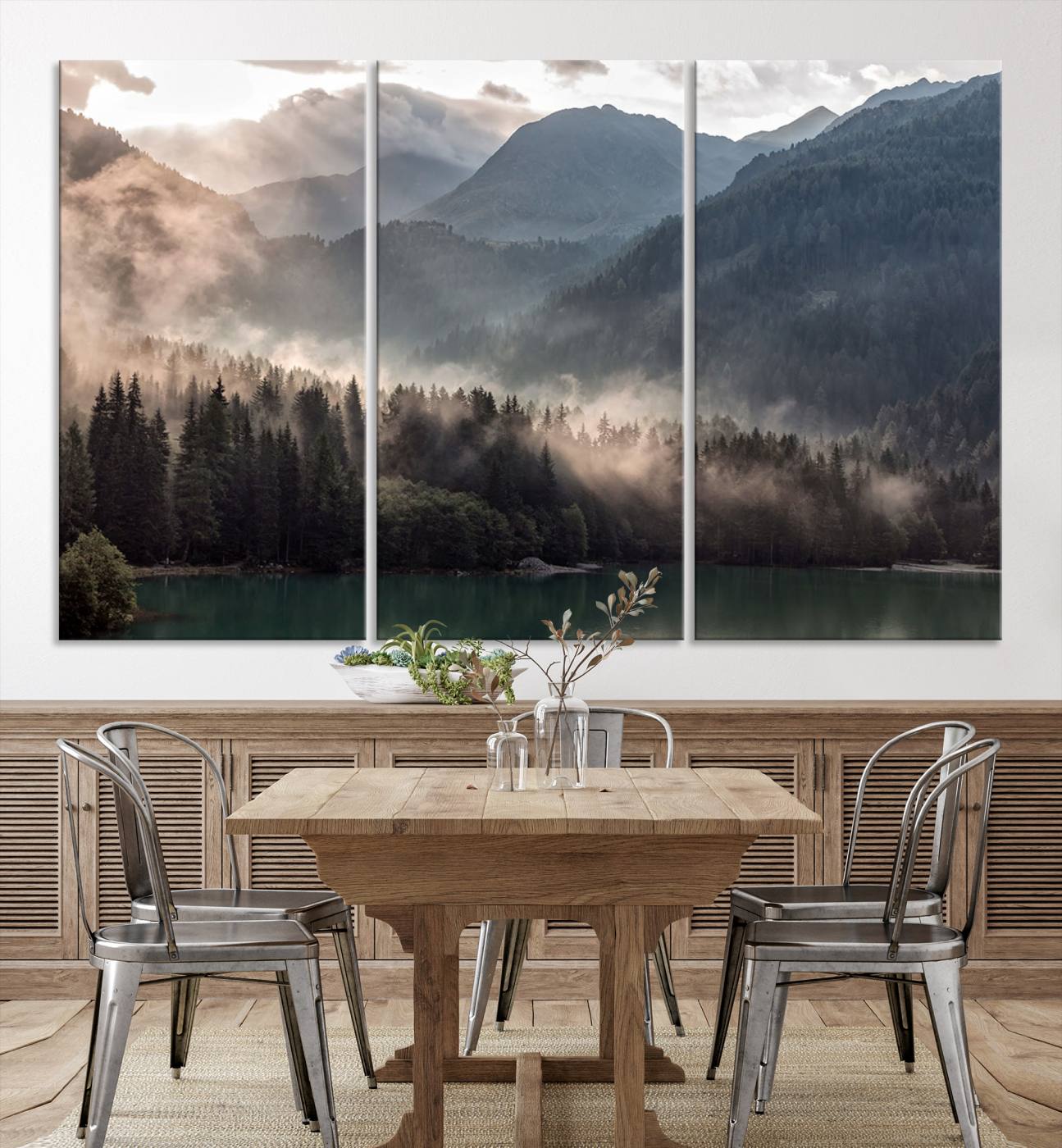 61116-MGV-CV-36X24-Foggy Mountain Canvas Print Forest Wall Art
