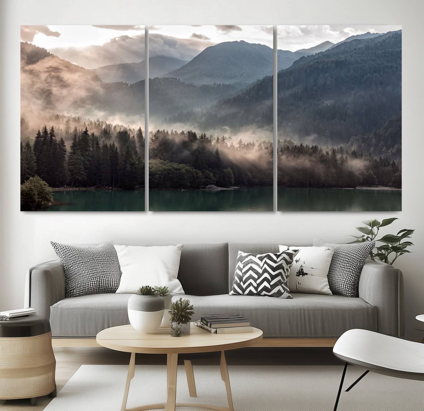 61116-MGV-CV-36X24-Foggy Mountain Canvas Print Forest Wall Art