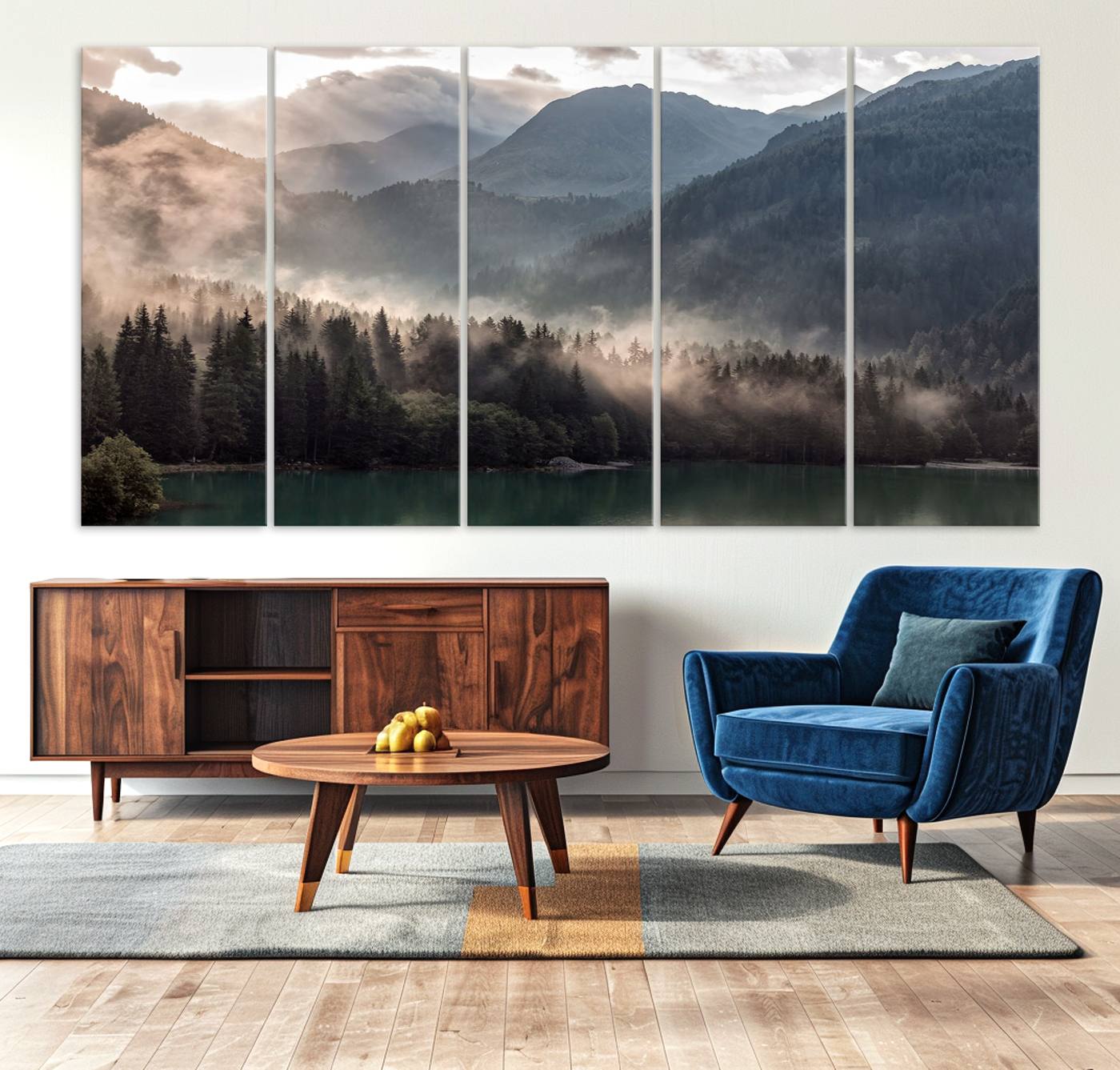61116-MGV-CV-36X24-Foggy Mountain Canvas Print Forest Wall Art