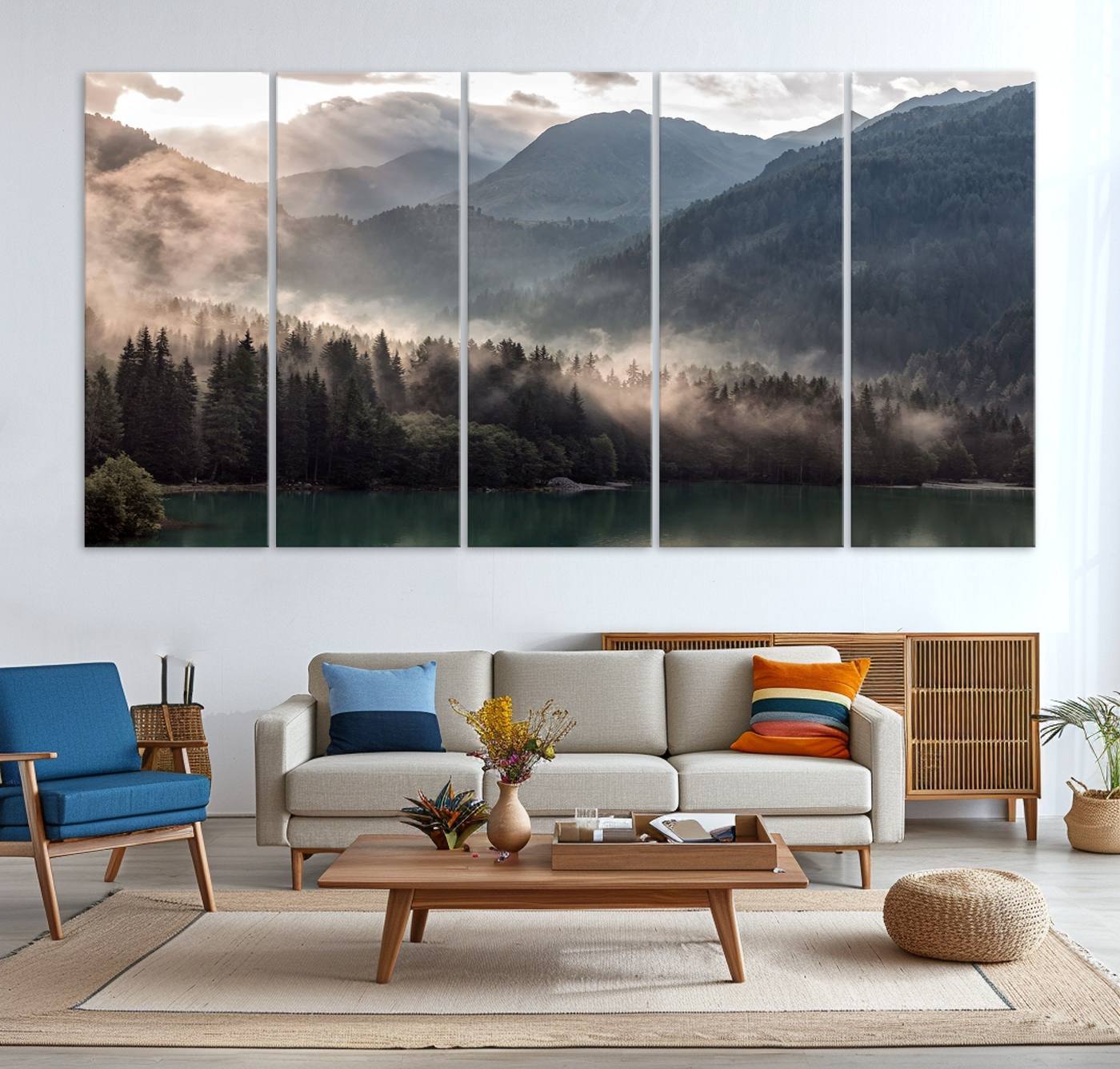 61116-MGV-CV-36X24-Foggy Mountain Canvas Print Forest Wall Art