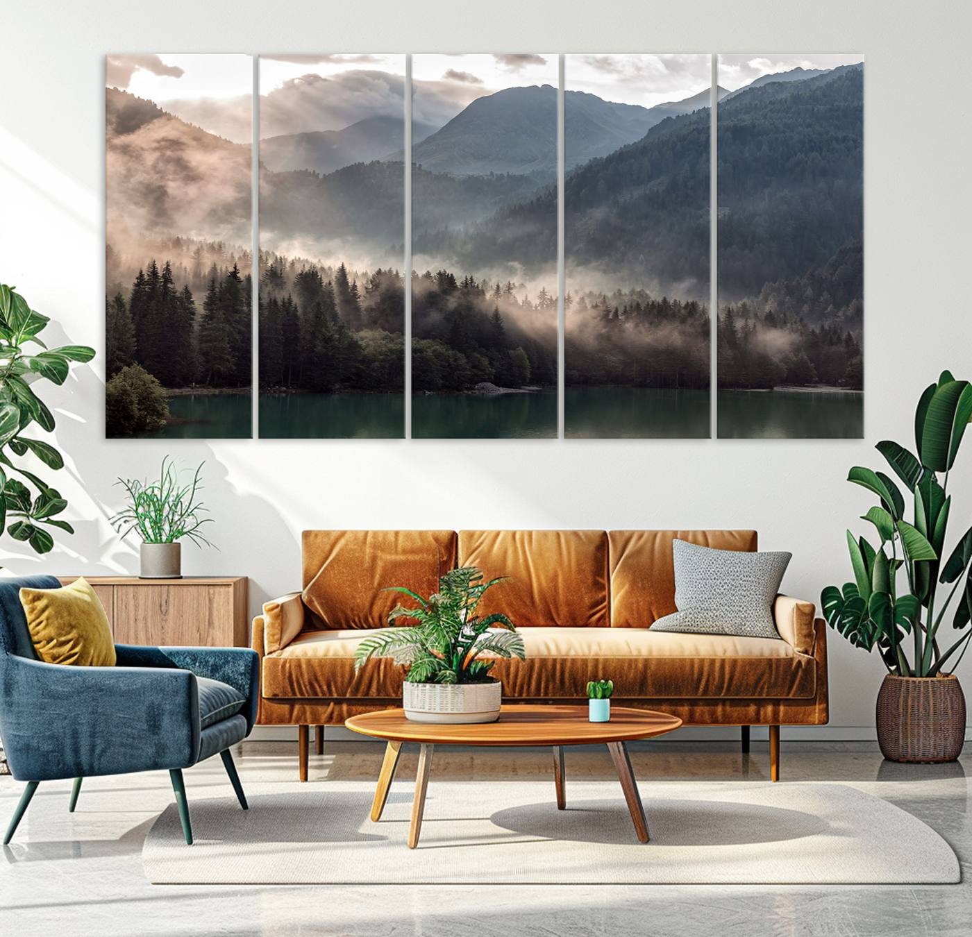 61116-MGV-CV-36X24-Foggy Mountain Canvas Print Forest Wall Art