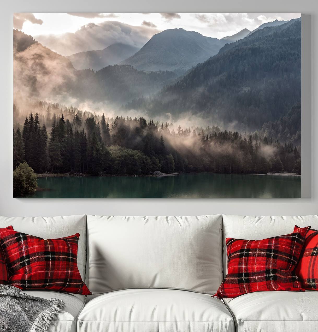 61116-MGV-CV-36X24-Foggy Mountain Canvas Print Forest Wall Art