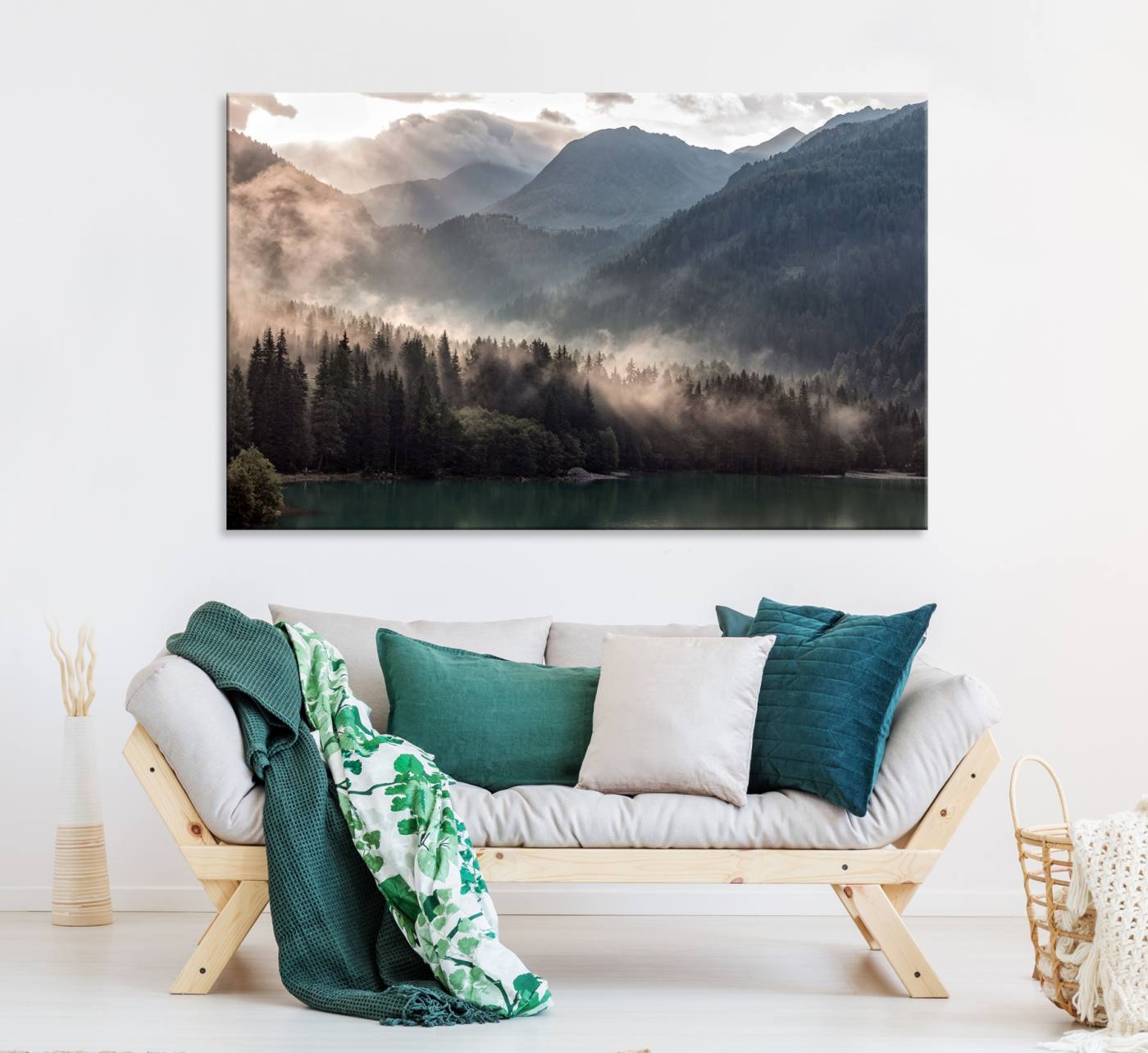 61116-MGV-CV-36X24-Foggy Mountain Canvas Print Forest Wall Art