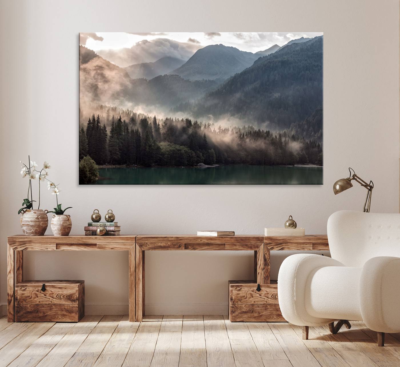 61116-MGV-CV-36X24-Foggy Mountain Canvas Print Forest Wall Art