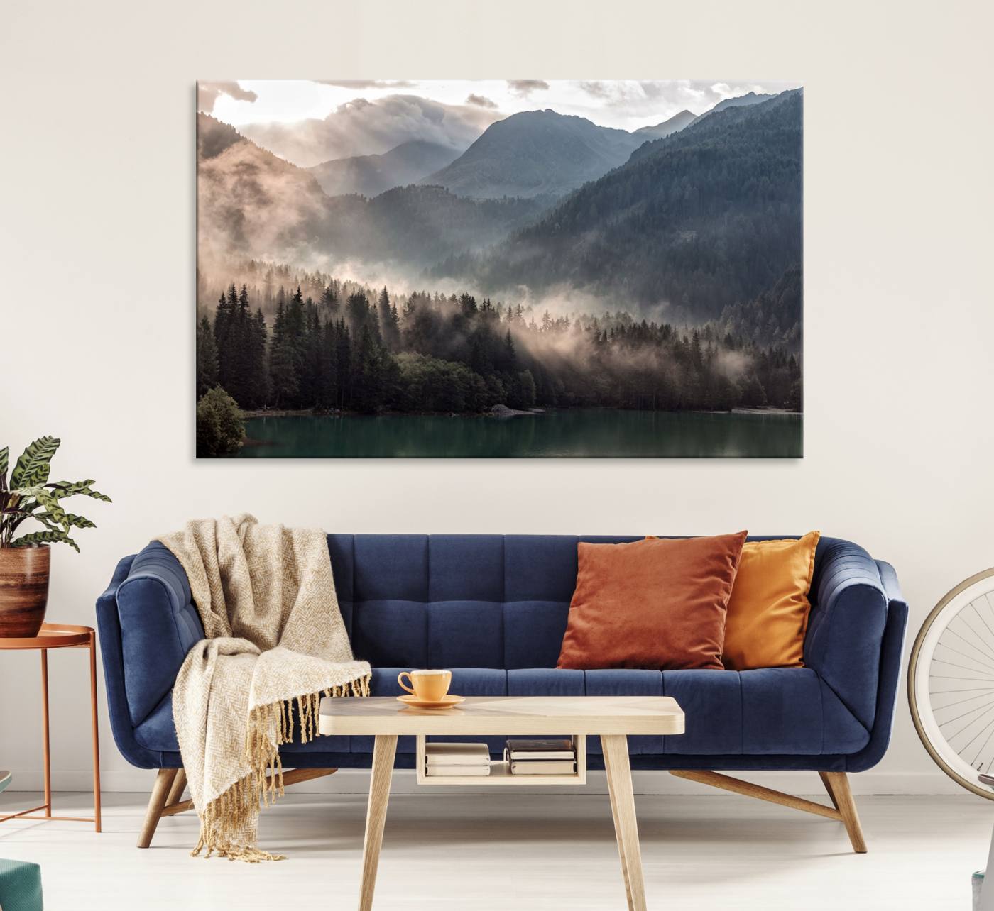 61116-MGV-CV-36X24-Foggy Mountain Canvas Print Forest Wall Art