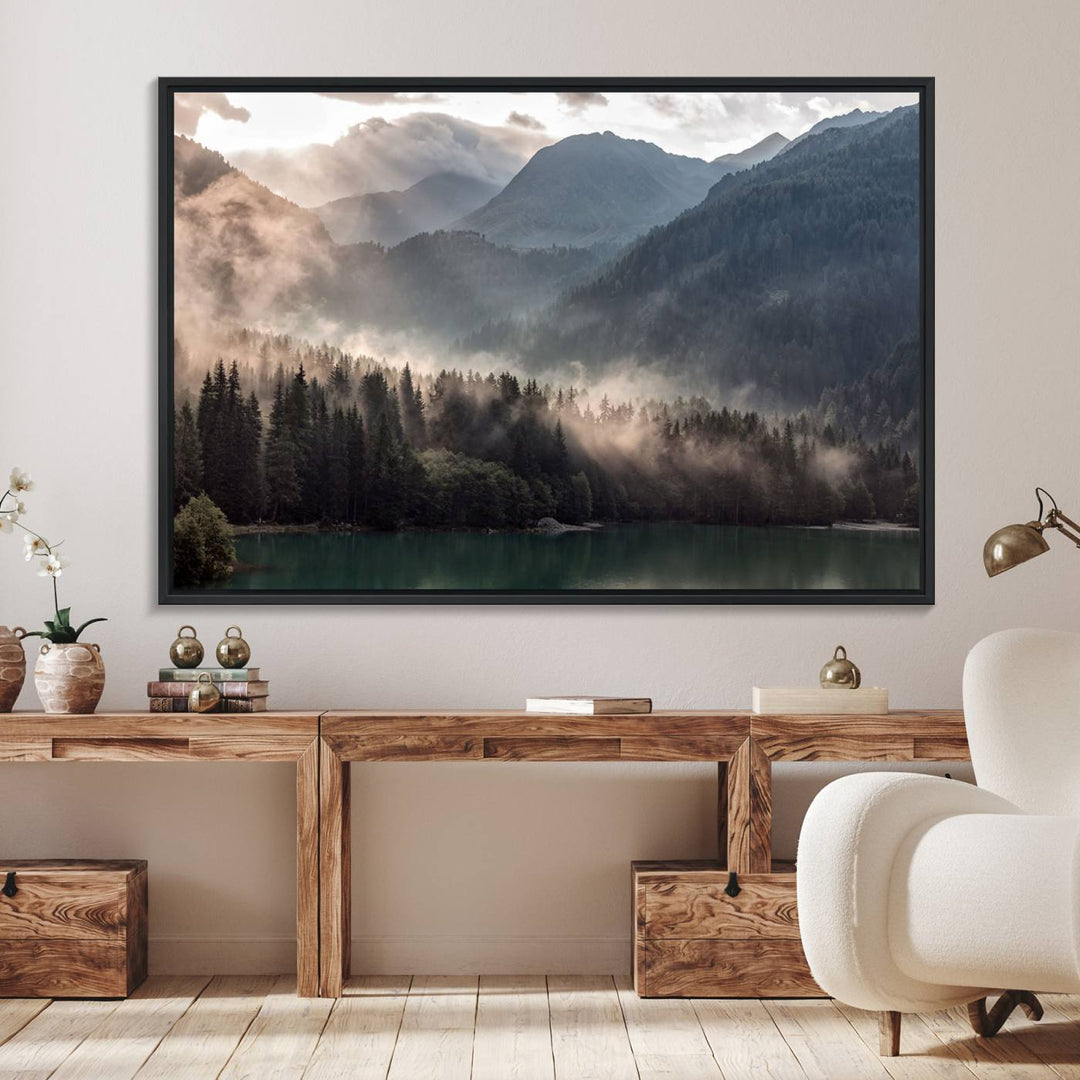 61116-MGV-FC-36X24_Black-Foggy Mountain Canvas Print Forest Wall Art