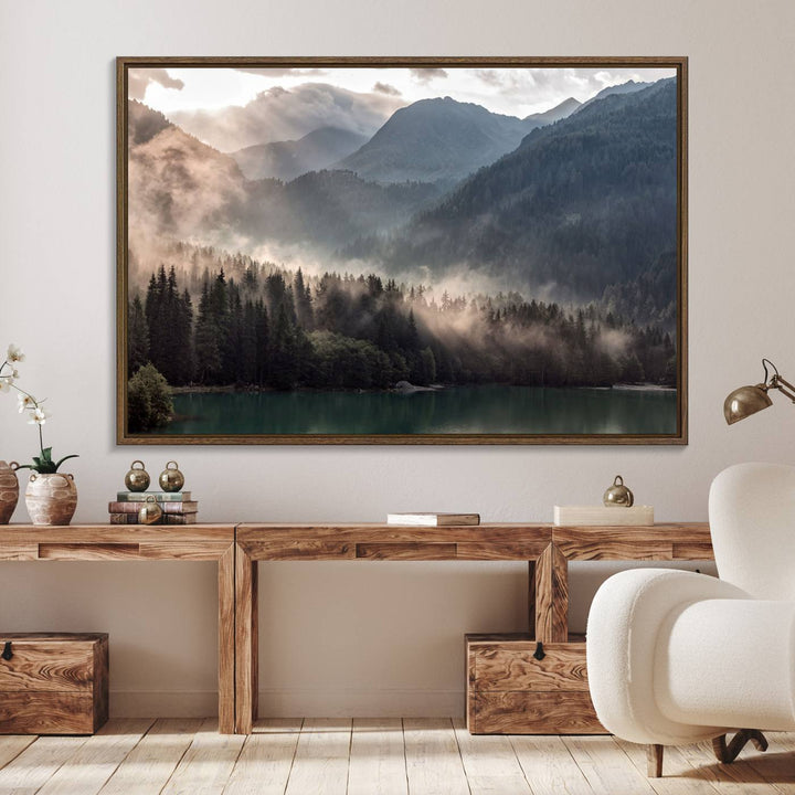 61116-MGV-FC-36X24_Walnut-Foggy Mountain Canvas Print Forest Wall Art