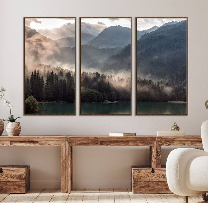 61116-MGV-FC-48X32-3P_Walnut-Foggy Mountain Canvas Print Forest Wall Art