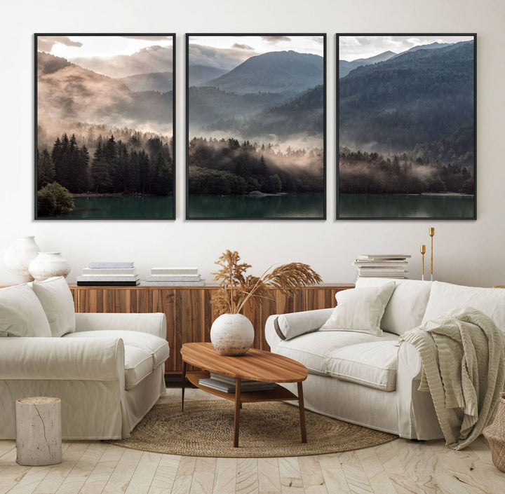 61116-MGV-FC-60X30-3P_Black-Foggy Mountain Canvas Print Forest Wall Art