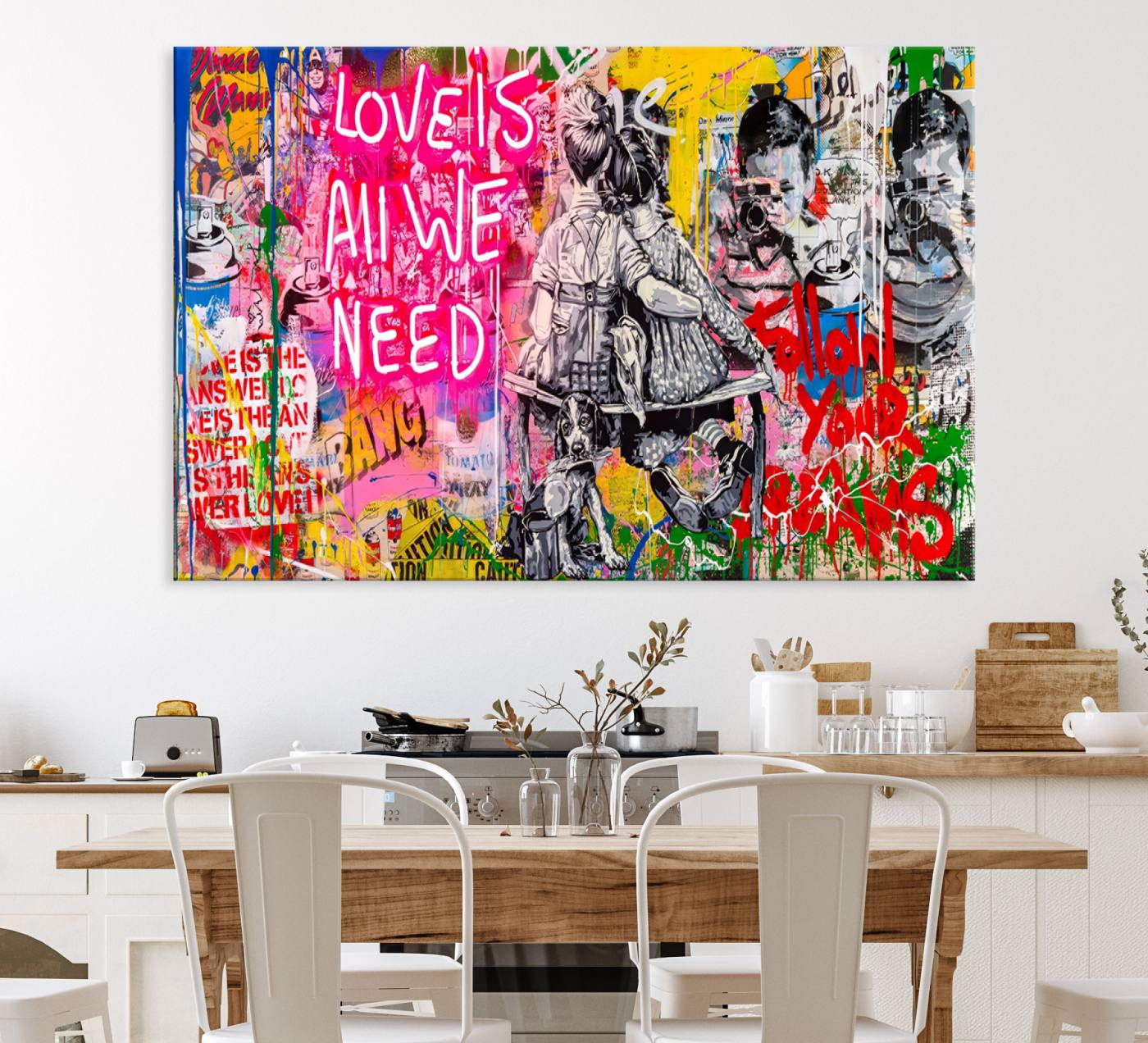 67019-MGV-CV-36X24-Follow Your Dreams & Love is All We Need Graffiti Street Art Triptych | Colorful Urban Wall Art