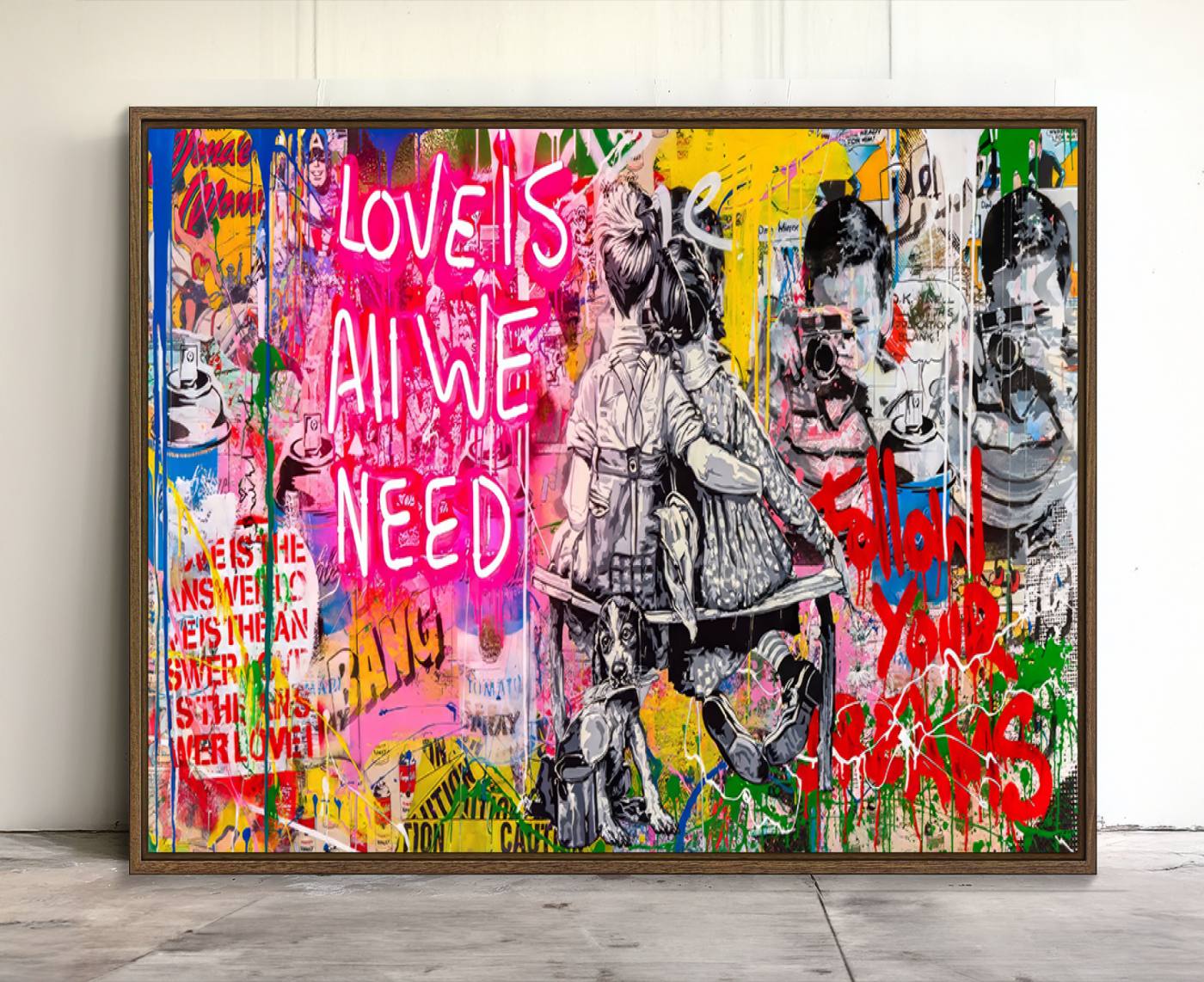 67019-MGV-CV-36X24-Follow Your Dreams & Love is All We Need Graffiti Street Art Triptych | Colorful Urban Wall Art
