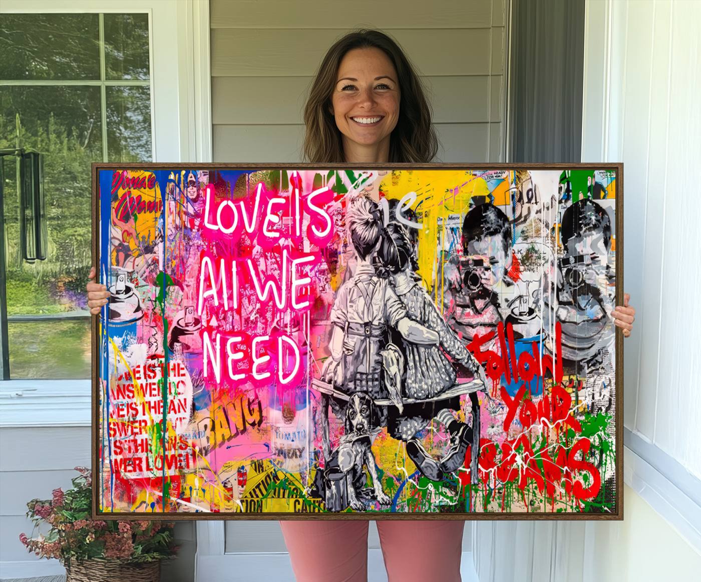 67019-MGV-CV-36X24-Follow Your Dreams & Love is All We Need Graffiti Street Art Triptych | Colorful Urban Wall Art